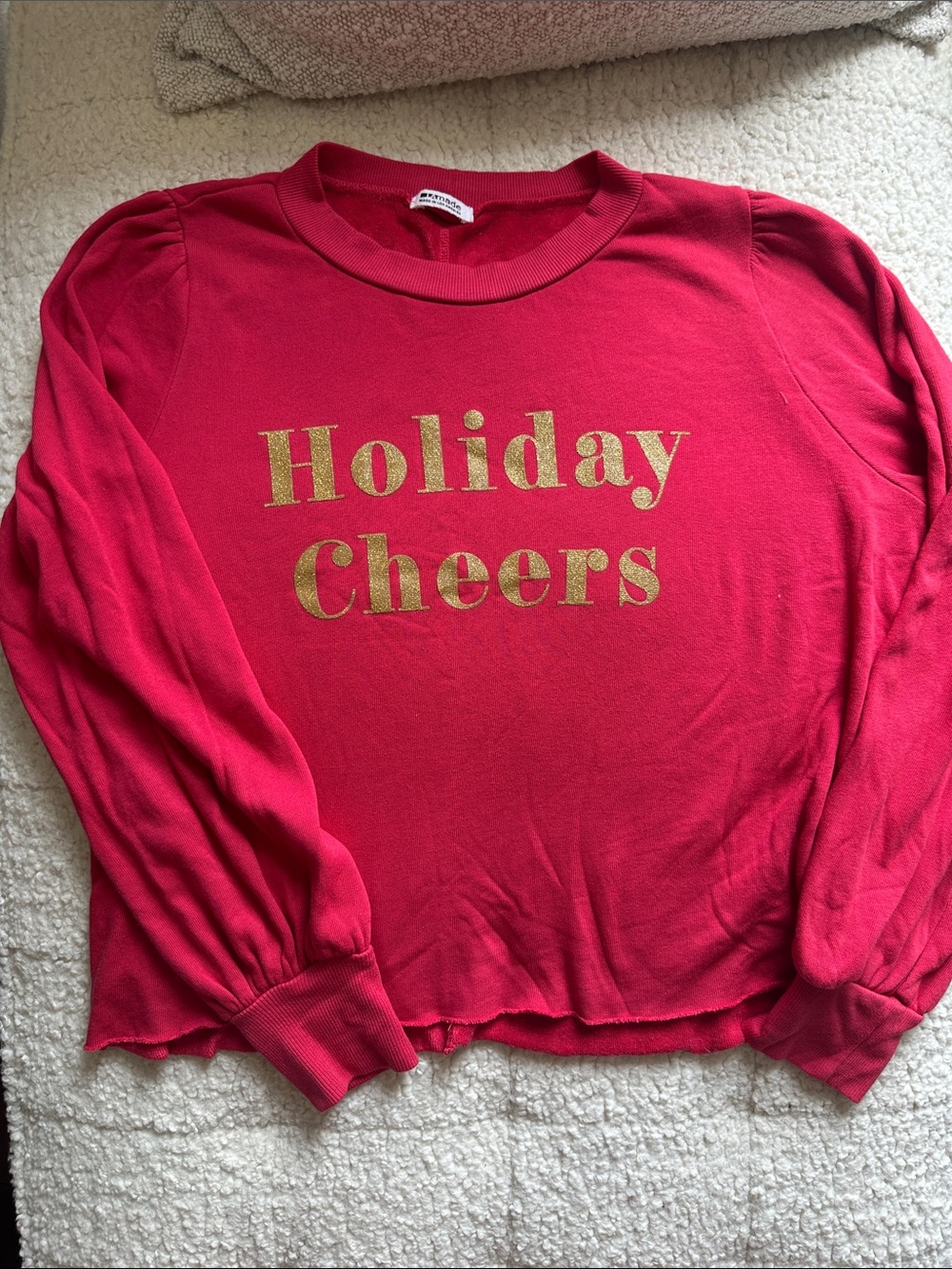LA made Red Crewneck Sweatshirt with Gold Foil 'Holiday Cheers'